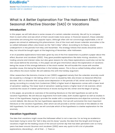 Halloween Effect: SAD or Vacations?