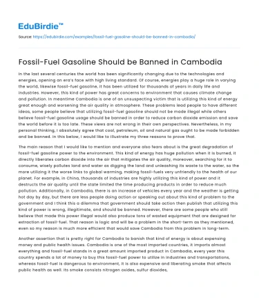 Fossil-Fuel Gasoline Should be Banned in Cambodia