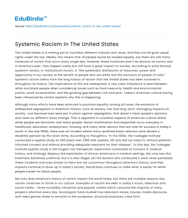 Systemic Racism In The United States