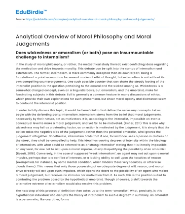 Analytical Overview of Moral Philosophy and Moral Judgements
