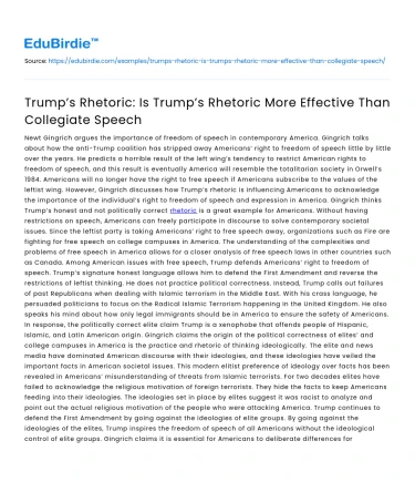 Effectiveness of Trump’s Rhetoric vs Collegiate Speech