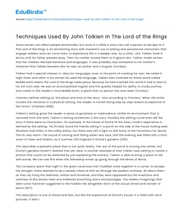 Techniques Used By John Tolkien In The Lord of the Rings