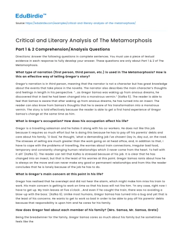 Critical and Literary Analysis of The Metamorphosis