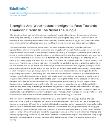 Immigrants’ Struggles with American Dream in The Jungle