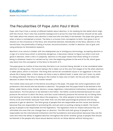 The Distinctive Contributions of Pope John Paul II