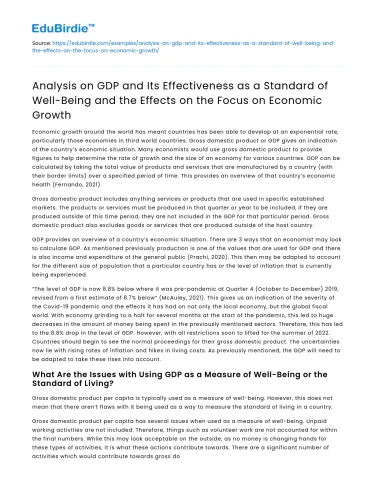 GDP: Effectiveness as a Well-Being Measure and Impact on Growth