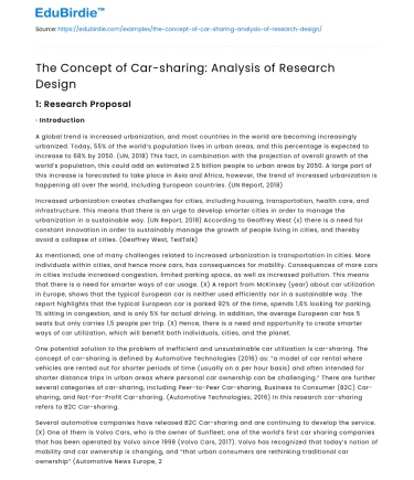 The Concept of Car-sharing: Analysis of Research Design