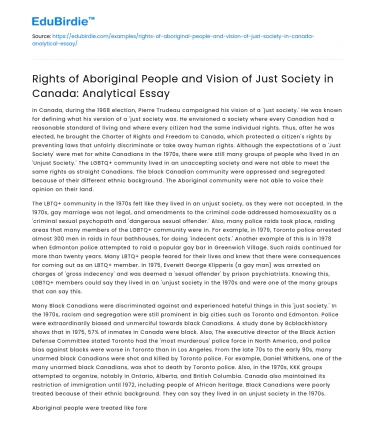 Aboriginal Rights & Just Society Vision in Canada