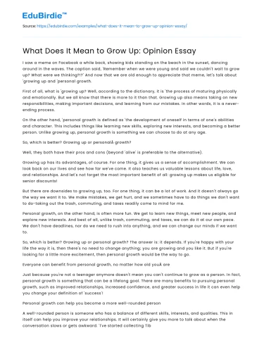 What Does It Mean to Grow Up: Opinion Essay
