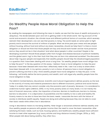 Do Wealthy People Have Moral Obligation to Help the Poor?