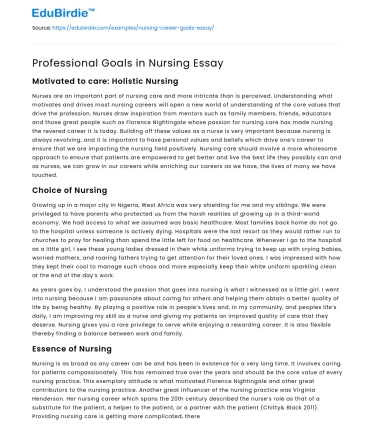 Professional Goals in Nursing Essay