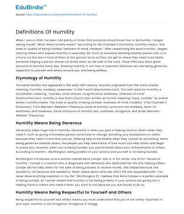 Definitions Of Humility