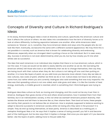 Concepts of Diversity and Culture in Richard Rodriguez’s Ideas