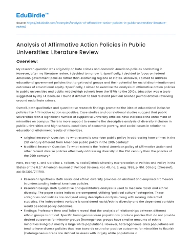 Affirmative Action Policies in Public Universities: Literature Review