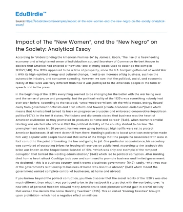 Impact of “New Women” and “New Negro” on Society: Analysis