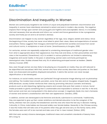 Discrimination And Inequality In Women