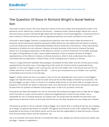 The Question Of Race In Richard Wright’s Novel Native Son
