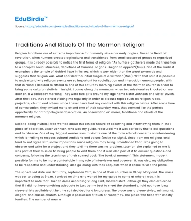 Traditions And Rituals Of The Mormon Religion