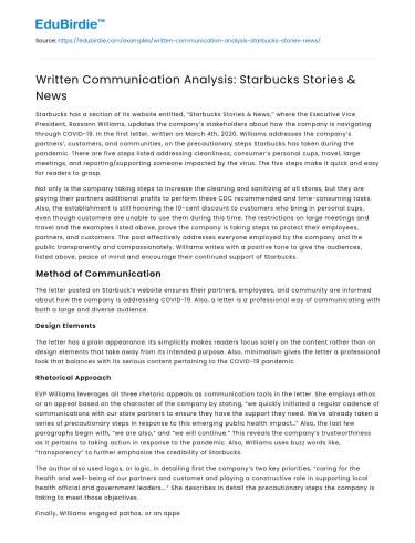 Written Communication Analysis: Starbucks Stories & News