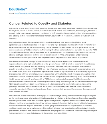 Cancer Related to Obesity and Diabetes