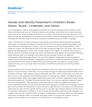 Gender and Identity in Children’s Books: Mulan, Brave, Cinderella and More