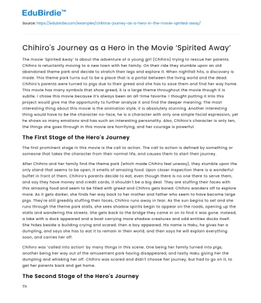 Chihiro’s Journey as a Hero in the Movie ‘Spirited Away’
