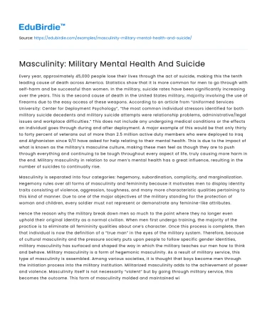 Masculinity: Military Mental Health And Suicide