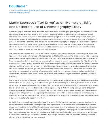 Scorsese’s ‘Taxi Driver’: Cinematography Analysis
