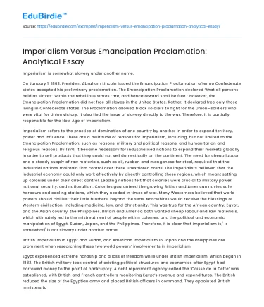 Imperialism Versus Emancipation Proclamation: Analytical Essay