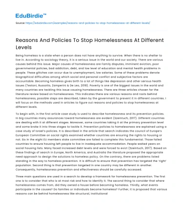 Reasons And Policies To Stop Homelessness At Different Levels