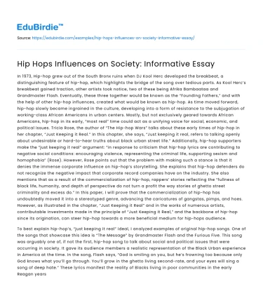 Hip Hops Influences on Society: Informative Essay