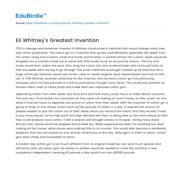 Eli Whitney’s Cotton Gin