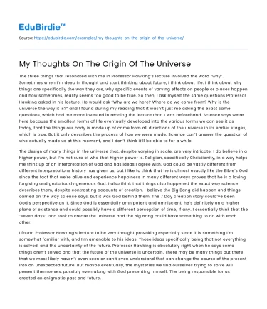 My Thoughts On The Origin Of The Universe
