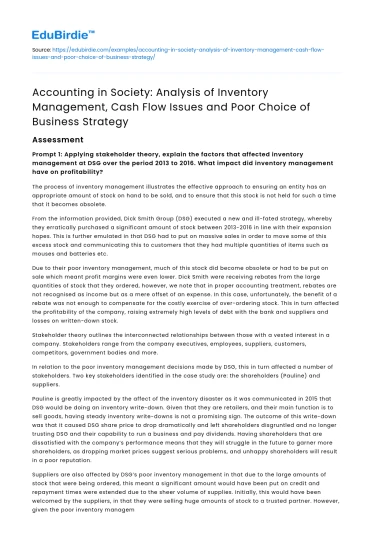 Accounting in Society: Inventory, Cash Flow, Strategy Analysis