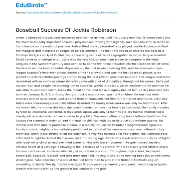 Baseball Success Of Jackie Robinson