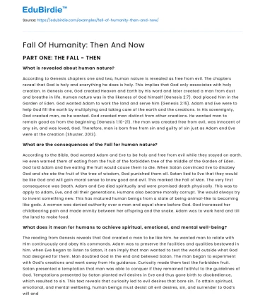 Fall Of Humanity: Then And Now