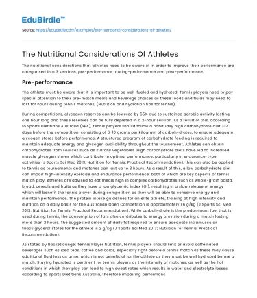 The Nutritional Considerations Of Athletes