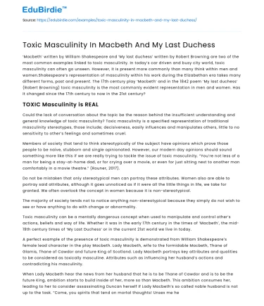 Toxic Masculinity In Macbeth And My Last Duchess