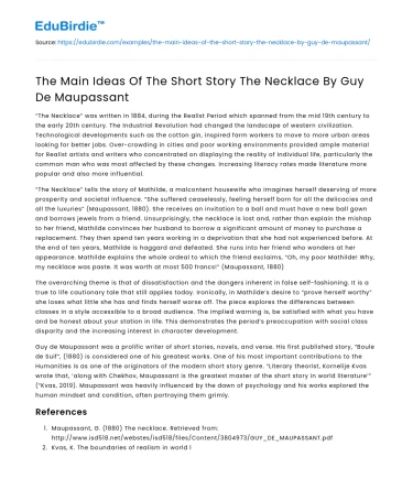 The Main Ideas Of The Short Story The Necklace By Guy De Maupassant
