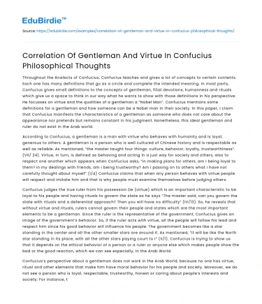 Correlation Of Gentleman And Virtue In Confucius Philosophical Thoughts