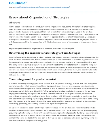 Essay about Organizational Strategies