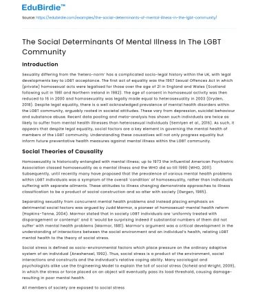 The Social Determinants Of Mental Illness In The LGBT Community