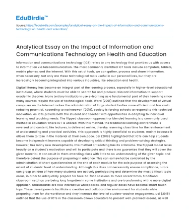 Impact of ICT on Health and Education