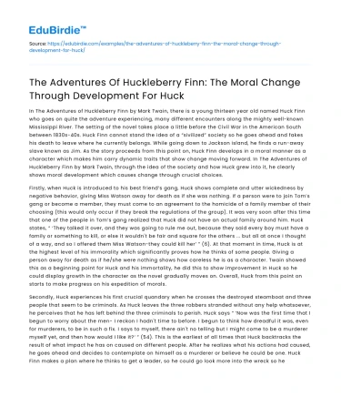 Huck’s Moral Development: Adventures of Huckleberry Finn