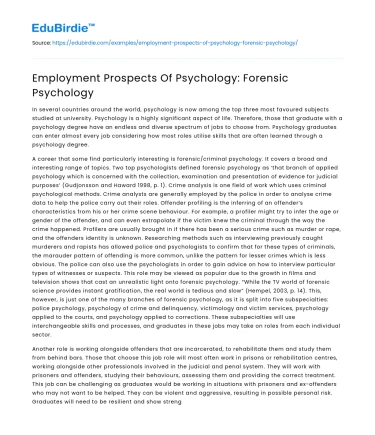 Employment Prospects Of Psychology: Forensic Psychology