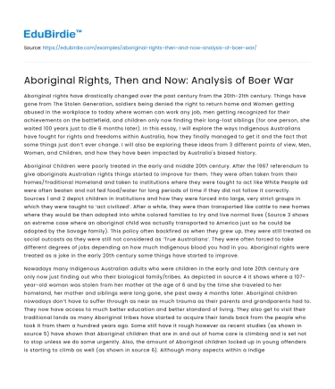 Aboriginal Rights and the Boer War: A Historical Perspective
