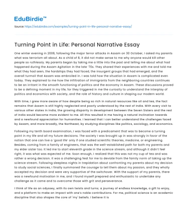Turning Point in Life: Personal Narrative Essay