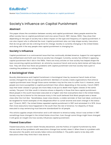 Society’s Influence on Capital Punishment