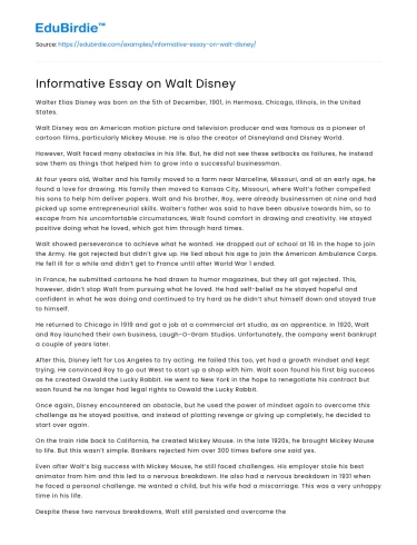 Informative Essay on Walt Disney