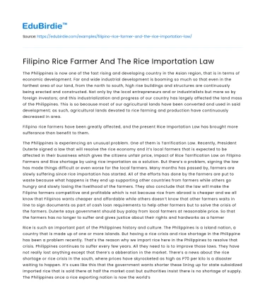Impacts of Rice Importation Law on Filipino Farmers